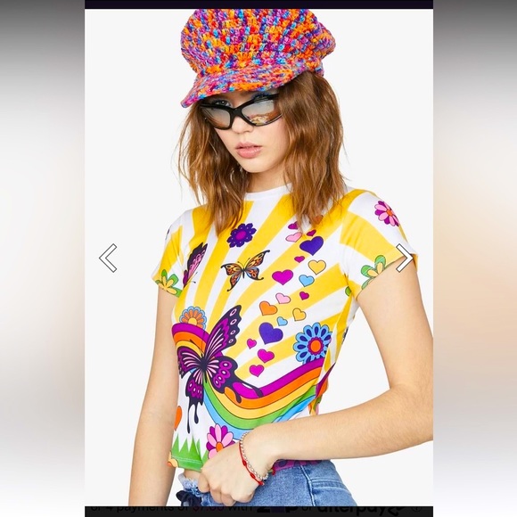 🏷️ BNWT *dELiA*s x Dolls Kill XL 90’s Style Striped Crop~🌈🦋💕💙 - Picture 5 of 9